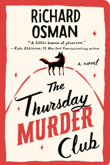 The cover of The Thursday Murder Club by Event has a black fox silhouette above the title, with red and black text on a cream background and a bold red border.