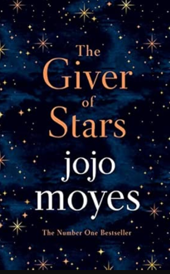 Book Club July | The Giver of Stars by Event features a cover with a dark blue night sky and golden stars, symbolizing women’s friendship and adventurous librarians, with the title and author’s name in prominent lettering.