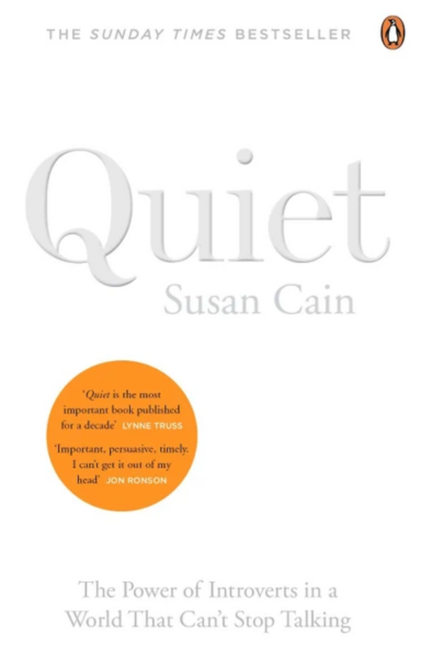Book cover for Book Club | Quiet, featuring a yellow circular badge with testimonials on the power of introversion and solitude.